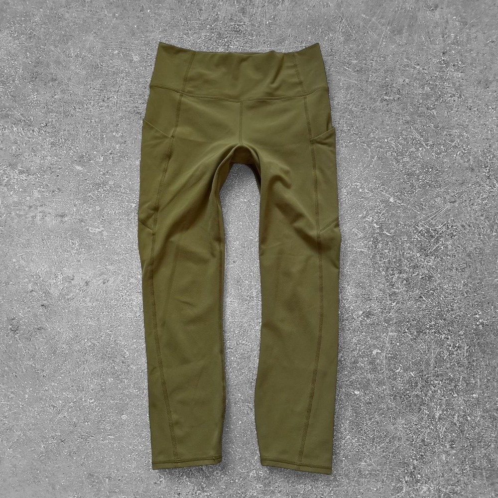 Fabletics Pure Luxe 25" Olive Green Leggings Women Activewear Yoga Pockets